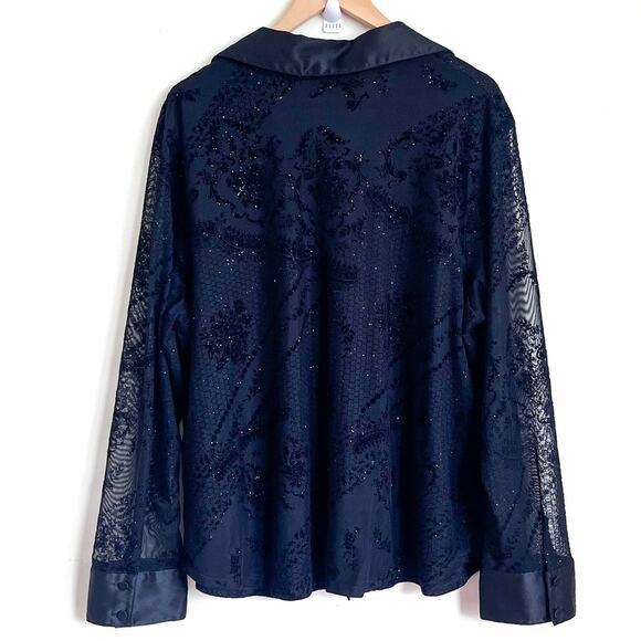 Vintage Y2K Whimsigoth Velvet Burnout Shirt 3X Black Sheer Fairy Goth Witchy - Picture 2 of 12